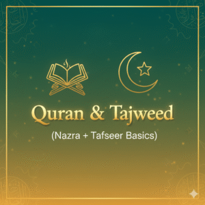 Quran & Tajweed course by Madiha Online Teaching focusing on recitation, Tajweed, and Tafseer basics.